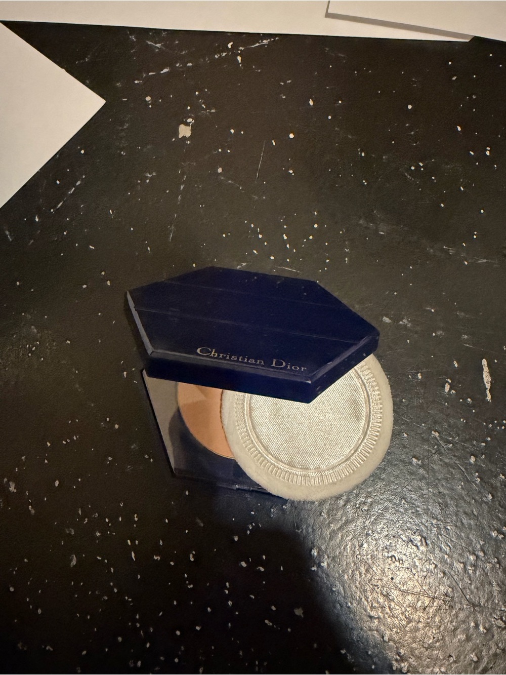 Dior Compact Pressed Powder in Navy Case with Beige Puff